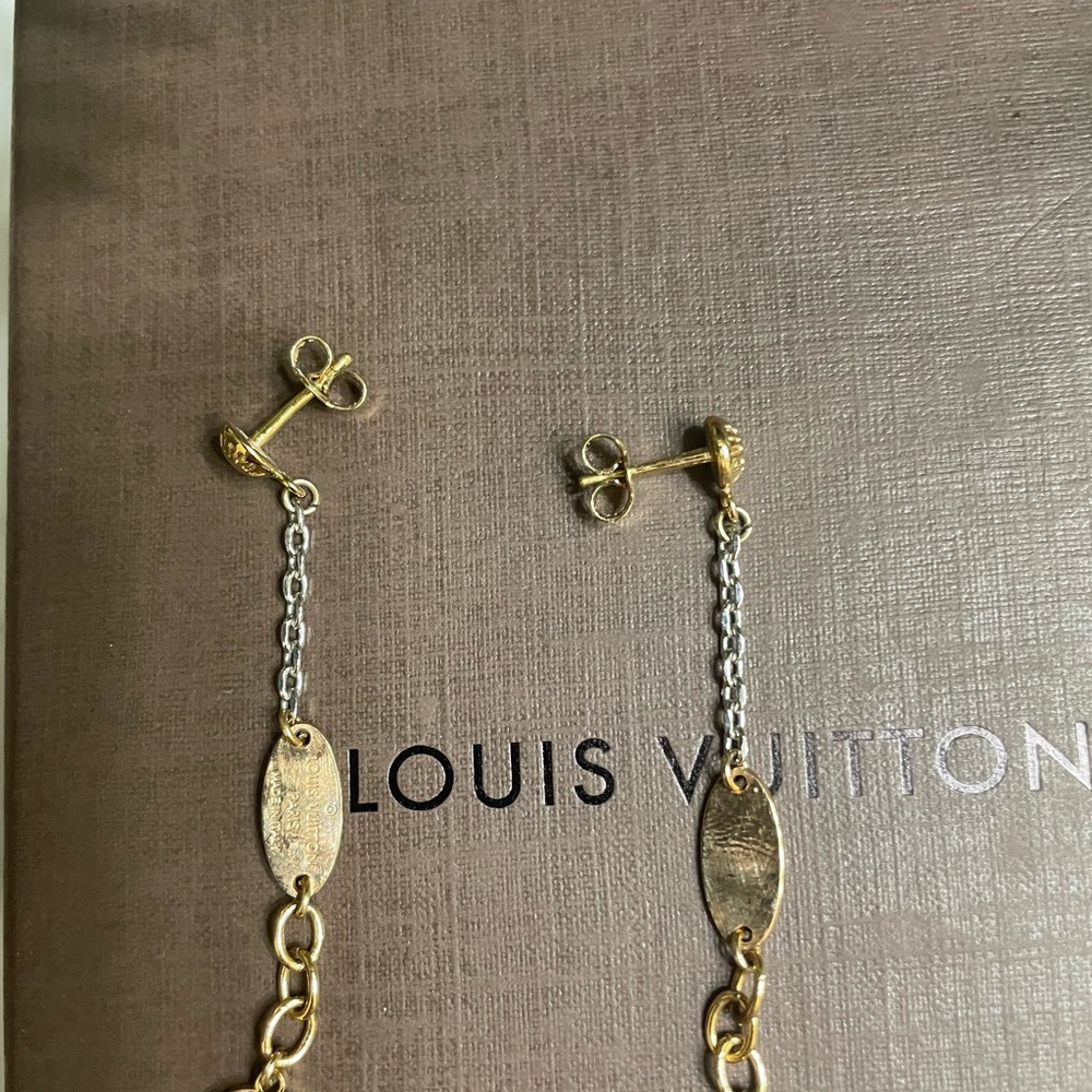 Authentic Louis Vuitton Gold Chain Monogram Earrings - Picture 2 of 3